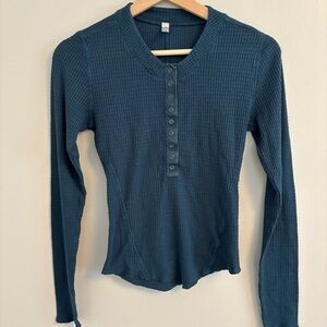 Free People Deep Blue Long Sleeve Henley